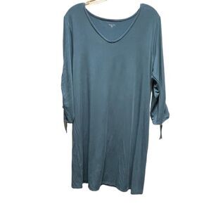 Garnet Hill size L Tencel Lyocell spandex ruched sleeves dress.
